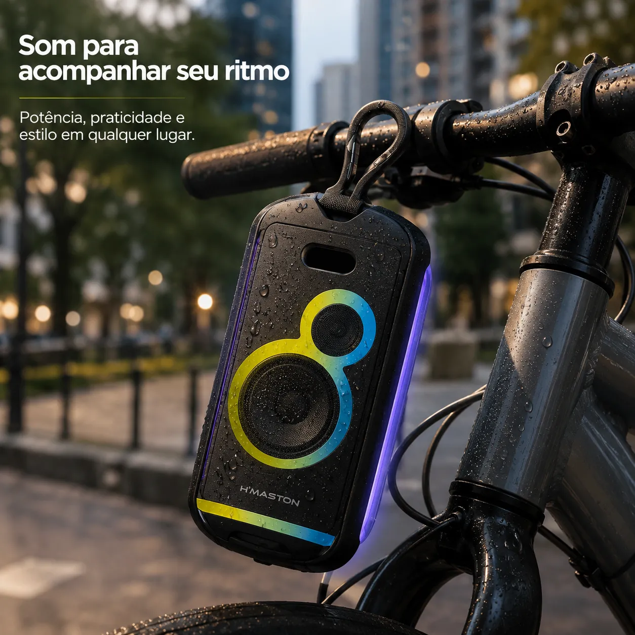 H-MASTON Caixa de Som Bluetooth 20W AM48, design portátil, som DSP, ideal para uso ao ar livre