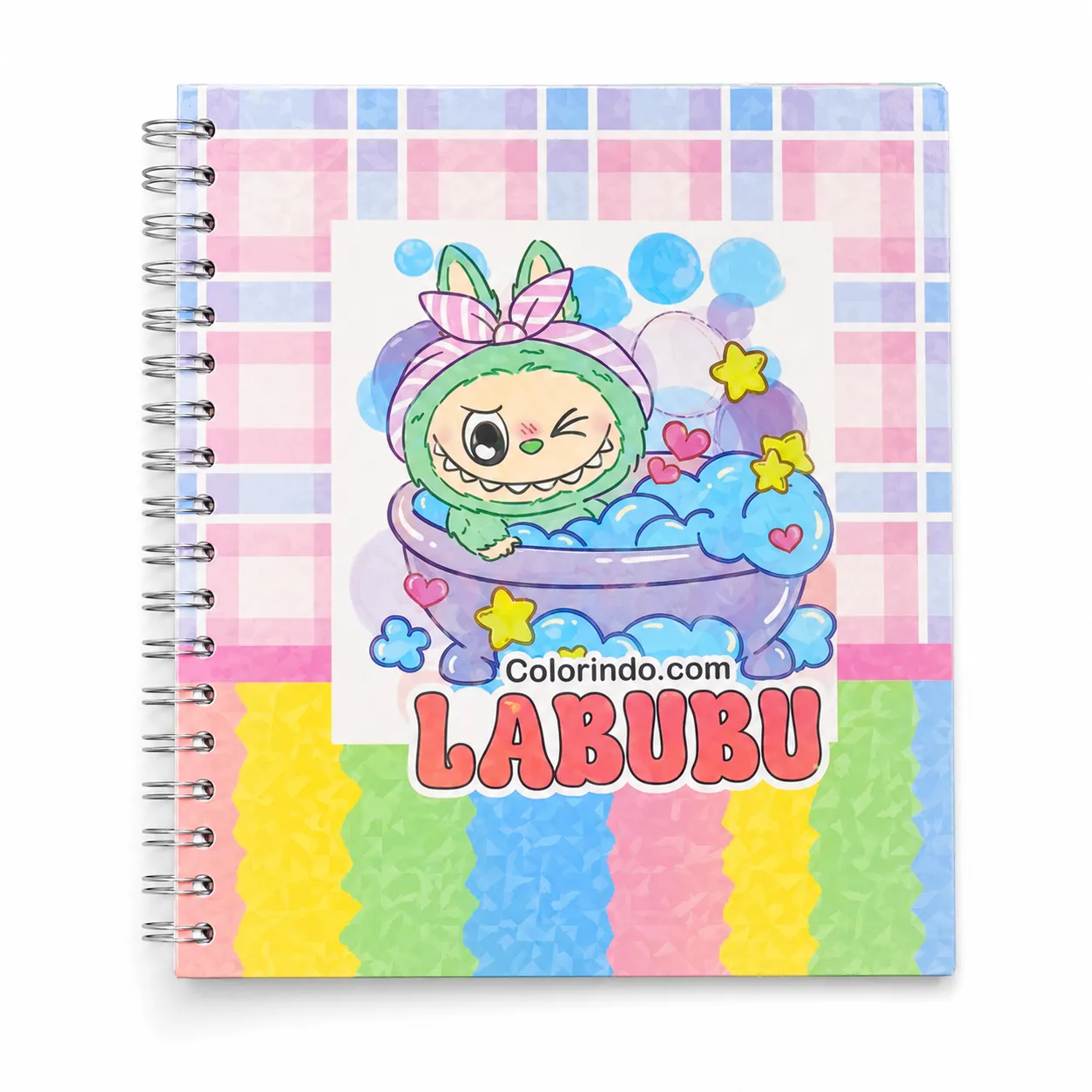Caderno Labubu com padrão fofo, tamanho A5, capa colorida, ideal para estudantes e uso em escritório