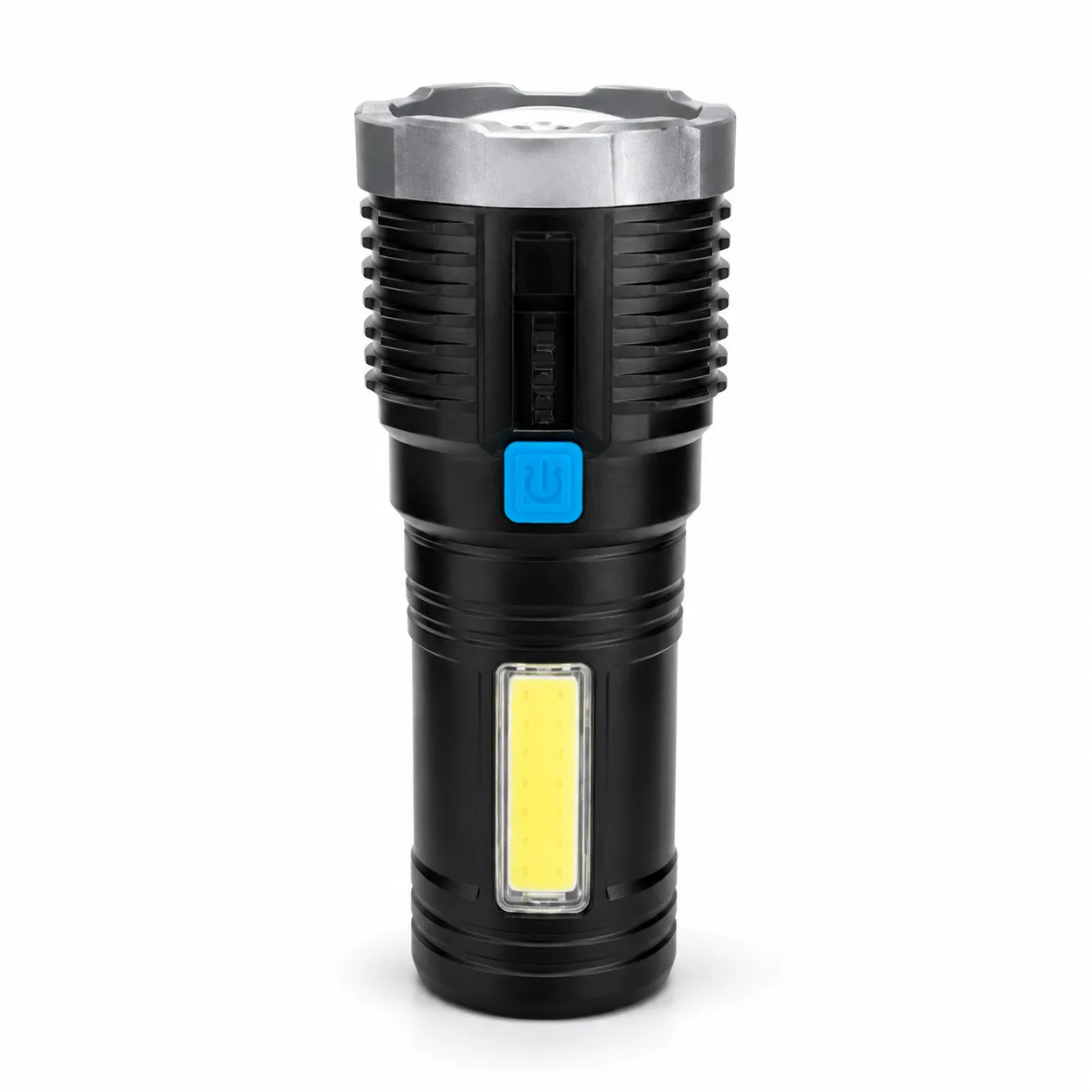 Lanterna USB recarregável L-19, com função de indicador de bateria, ideal para uso ao ar livre