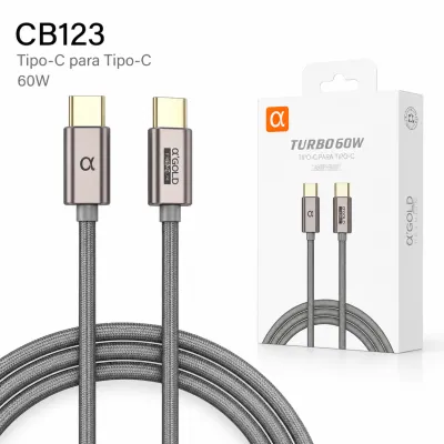 Cabo Tipo C Premium 60W Turbo Carregamento Rápido CB123 Prata