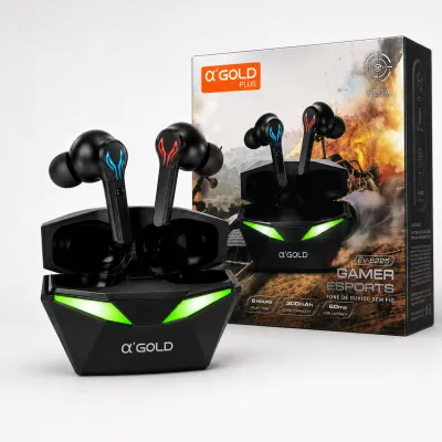 Fone de ouvido α GOLD PLUS Gamer, V5.4, preto, ideal para jogos e música, som de alta definição