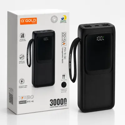 Power Bank αGOLD BTE-46 30000mAh Carga Rápida PD 22.5W Preto