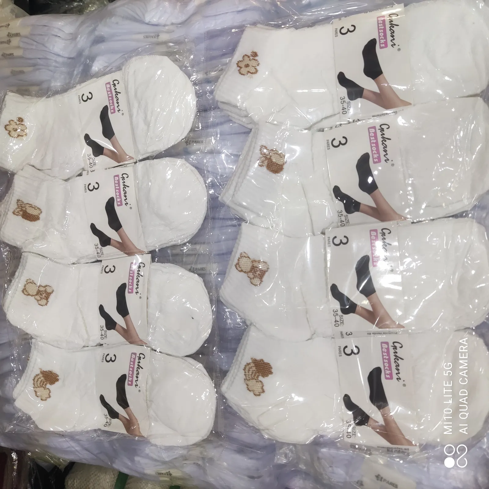 Meias femininas com estampa de panda, brancas, pacote com 3 pares, tamanho 36-40