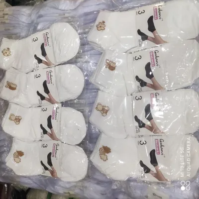 Meias femininas com estampa de panda, brancas, pacote com 3 pares, tamanho 36-40