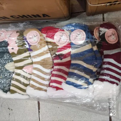 Meias quentes de inverno, pacote com 12 pares, design listrado, adequado para homens e mulheres
