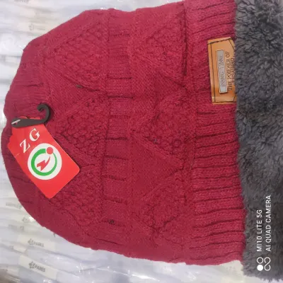 Gorro de tricô quente, vermelho, ideal para o inverno, marca: SONG TANG