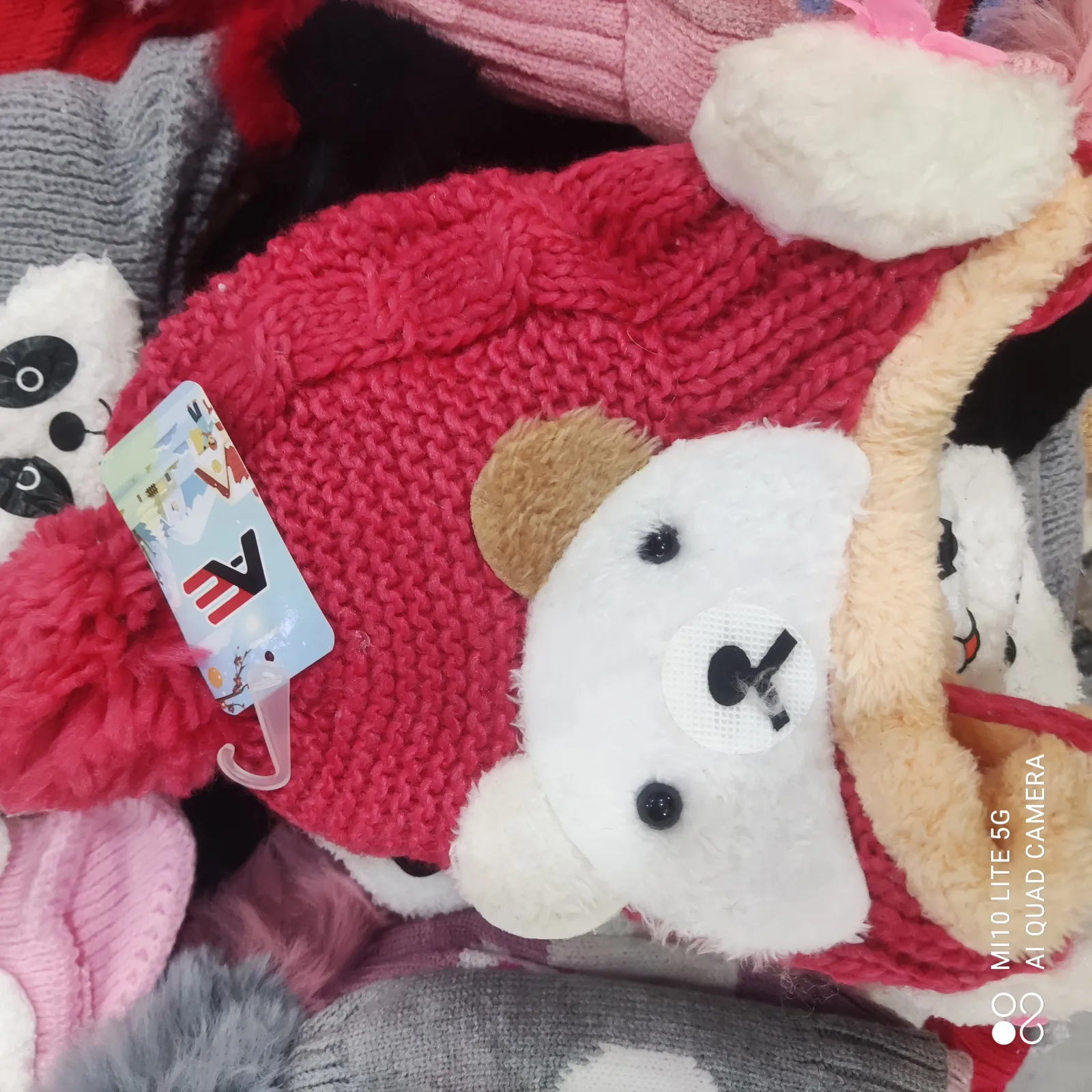 Gorro de tricô com orelhas de urso, rosa, ideal para crianças, quente e confortável