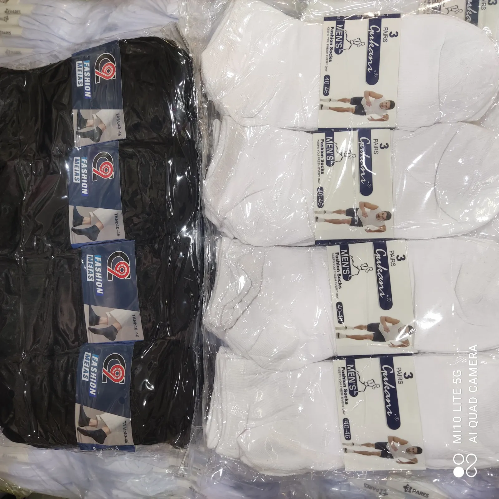 Meias masculinas fashion pacote com 12 pares, mistura de preto e branco, ideal para uso diário