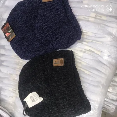 Touca de tricô quente para o inverno, nas cores preta e azul escuro, unissex
