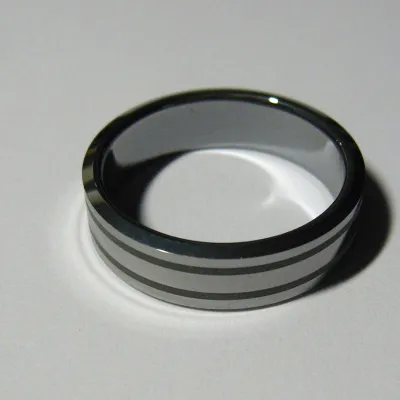 Aliança tungstênio 6 mm com frisos prata