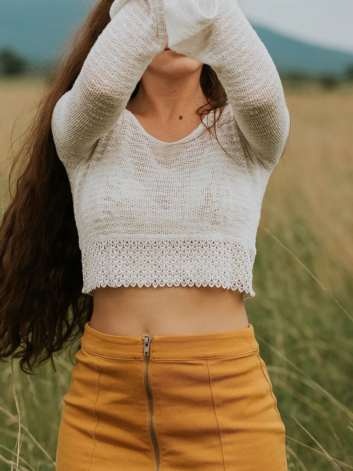 Cropped tricô manga longa