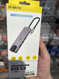 B-MAX USB 3.0集线器，6合1，支持PD、HDMI、RJ45，100W，适用于Type-C设备