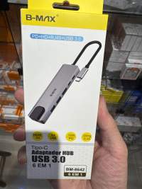 B-MAX USB 3.0集线器，6合1，支持PD、HDMI、RJ45，型号BM-8642