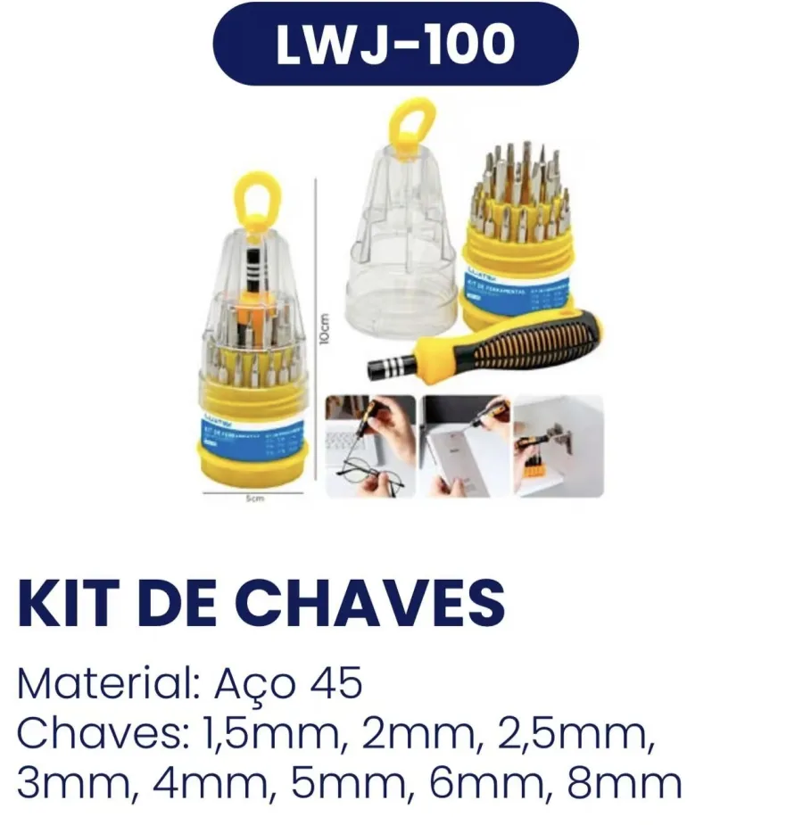 LWJ-100多功能螺丝刀套件，包含1.5mm、2mm、2.5mm、3mm、4mm、5mm、6mm、8mm，优质45号钢