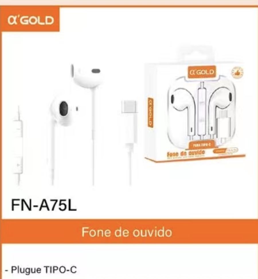 α'GOLD FN-A75L Type-C耳机，白色，带麦克风，适用于手机