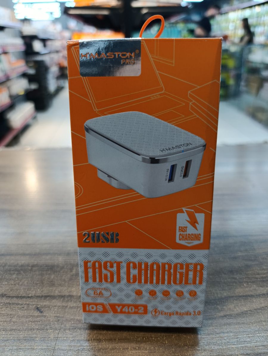 快充充电器，HMASTON品牌，2个USB接口，适用于iOS，型号Y40-2，支持快充3.0