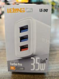 LELONG Ultra LE-247 35W GaN 快充充电器，3个USB接口，Turbo Pro设计