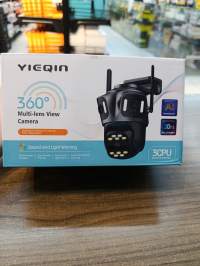 YIEQIN 360°多镜头监控摄像头，自动运动追踪，30米夜视，声音和光线警告