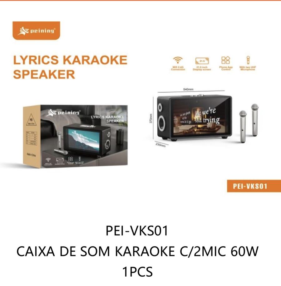佩宁 PEI-VKS01 60W歌词卡拉OK音响，配2个麦克风，适合家庭聚会