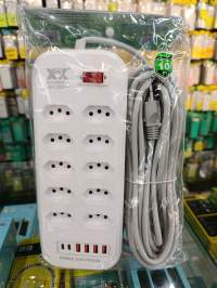 XCX 10位插座排插，带4个USB接口，10A 250V，适合家庭和办公使用