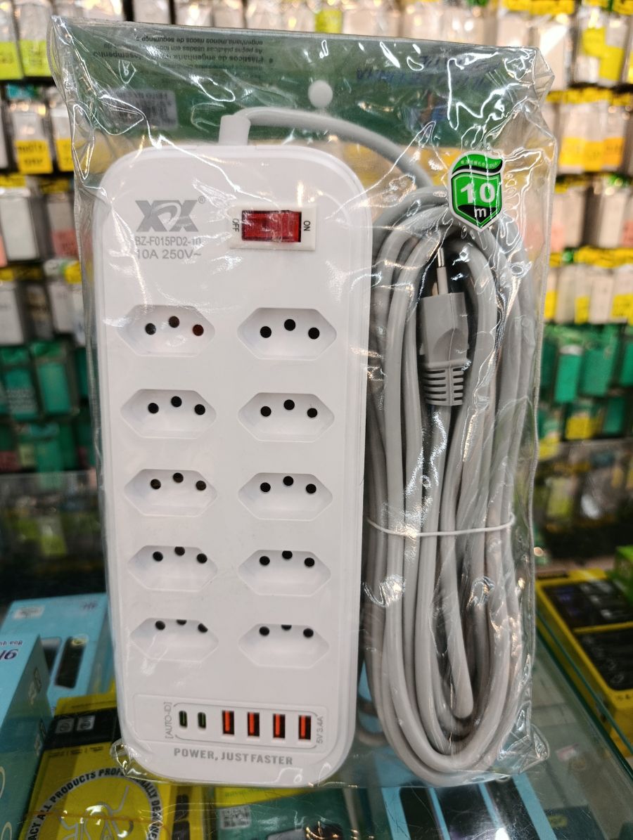 XCX 10位插座排插，带4个USB接口，10A 250V，适合家庭和办公使用