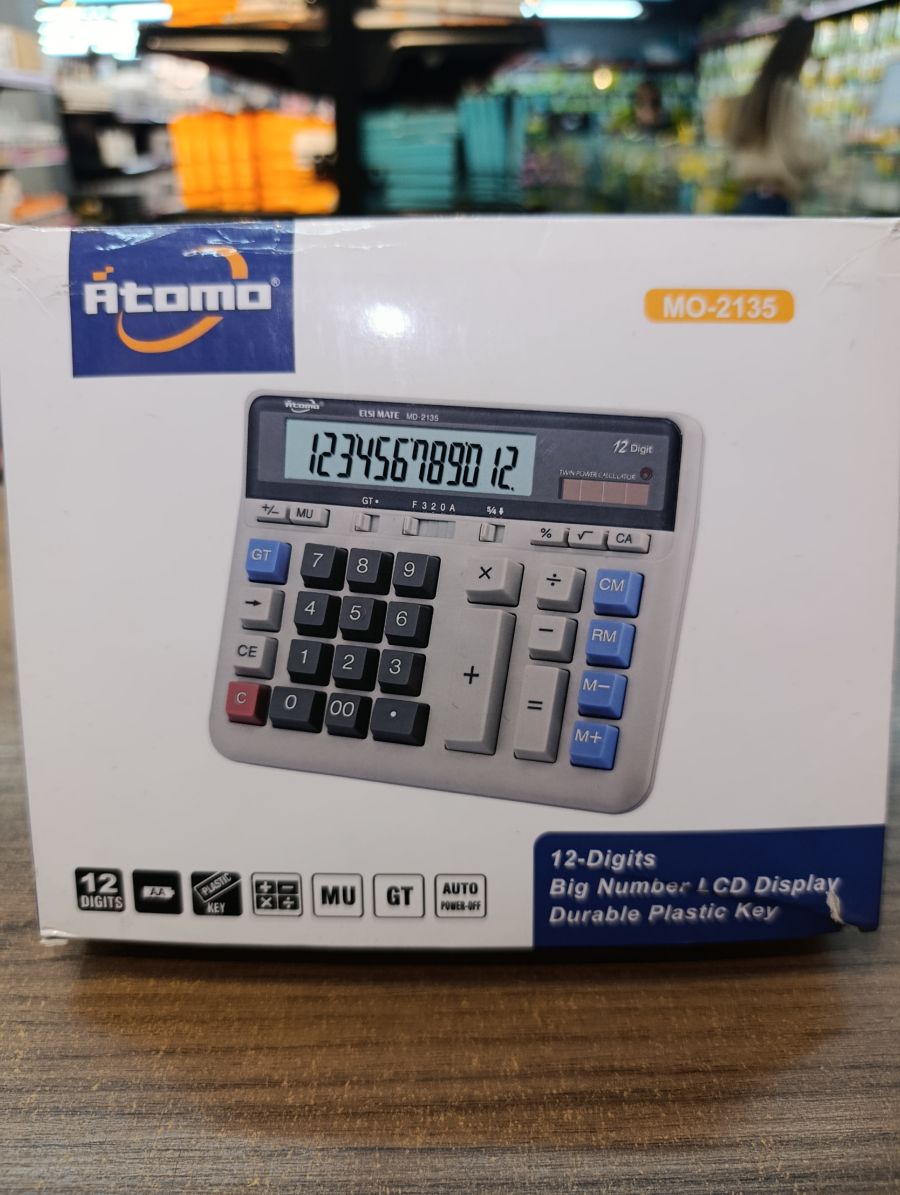型号MO-2135 Atomo 12位大数字计算器，LCD显示屏，耐用塑料按键