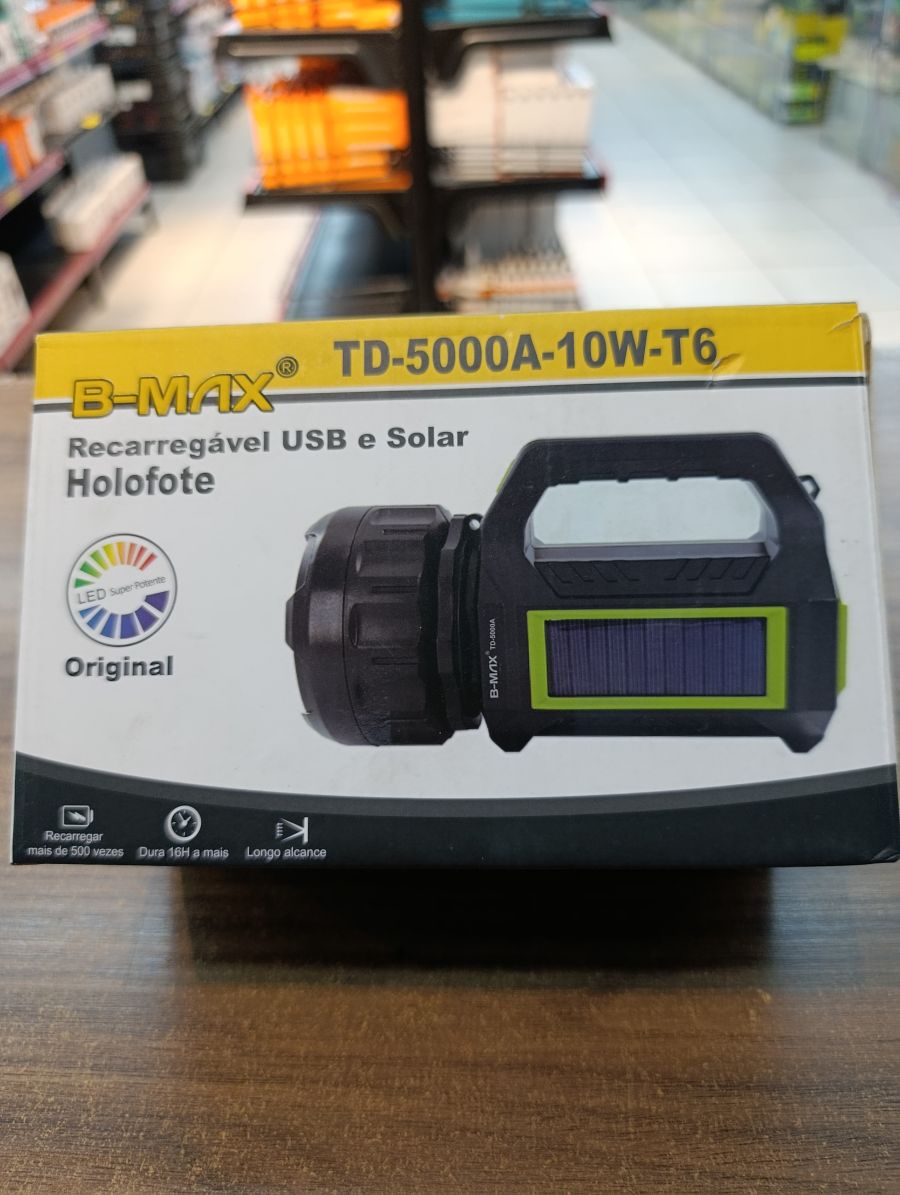B-MAX TD-5000A-10W-T6 太阳能USB充电手电筒，LED灯，长效照明