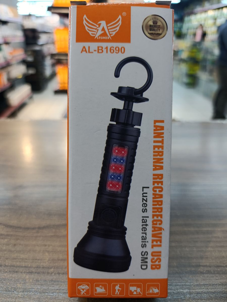 ALTOMEX USB充电手电筒 AL-B1690，SMD灯珠，便携式，黑色