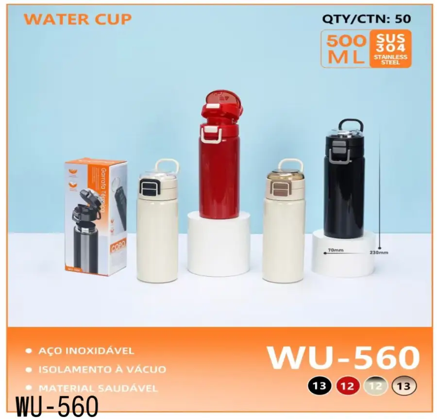 Wu-560 304不锈钢水杯，500毫升，保温隔热，适合户外旅行，颜色多样