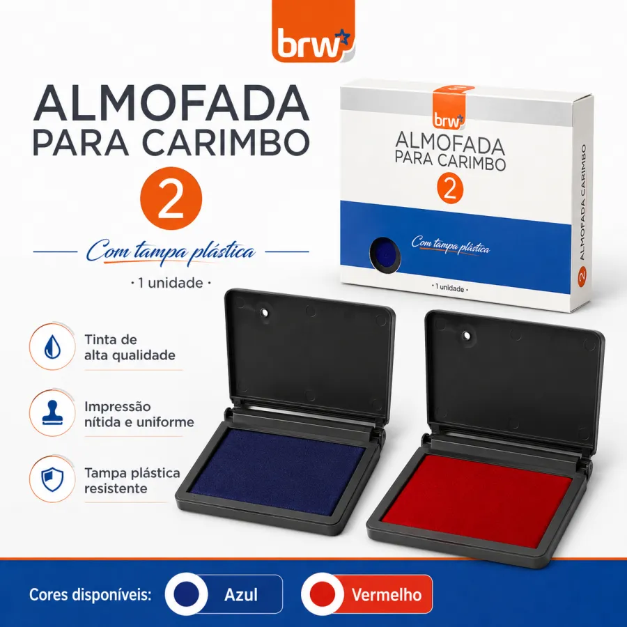BRW CB02001 2号印章垫，塑料盖，红色和蓝色可选，优质墨水，均匀印刷，耐用设计