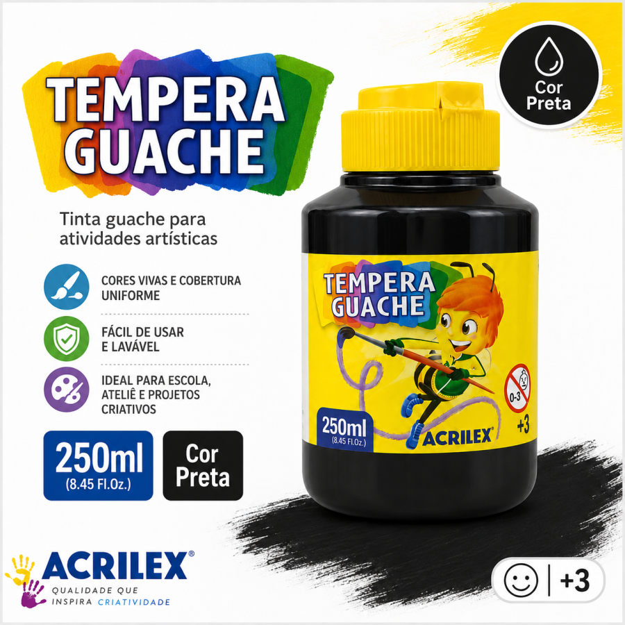 Acrilex 多色水粉颜料 250ml 艺术活动专用