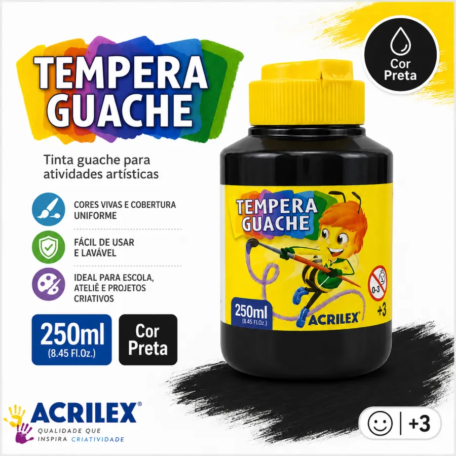 Acrilex 多色水粉颜料 250ml 艺术活动专用
