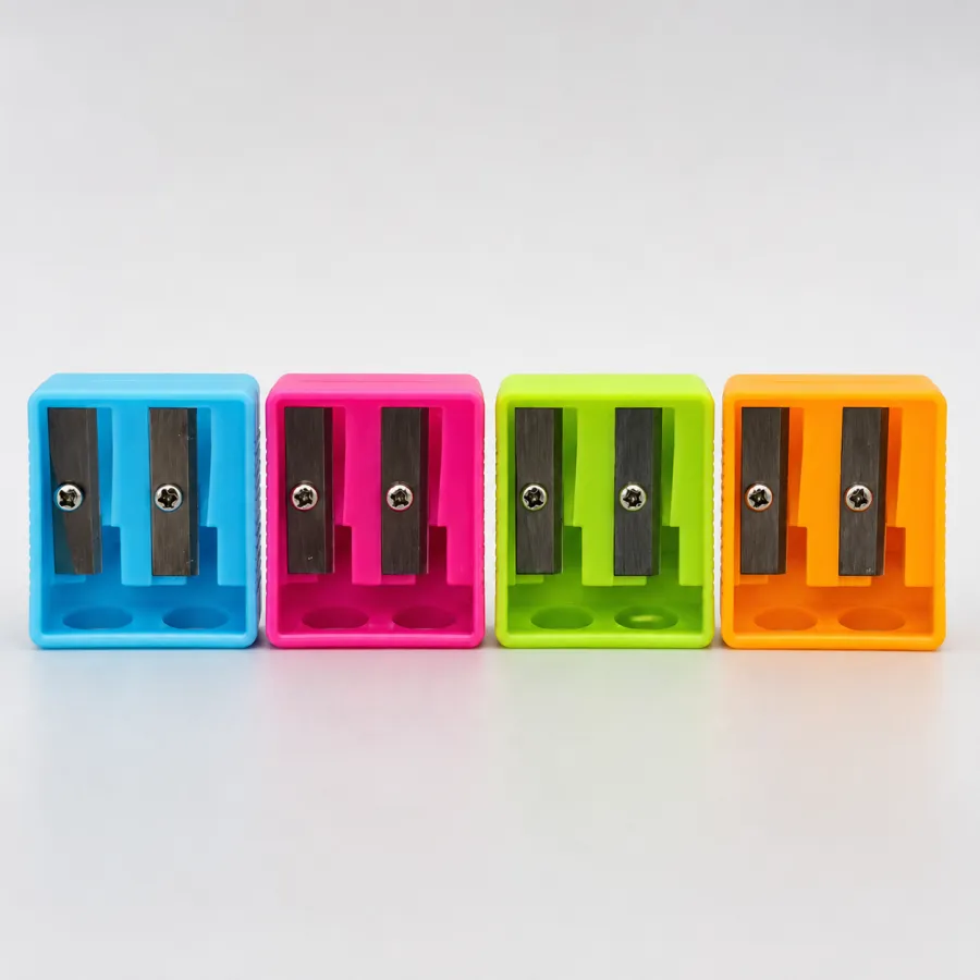Göller双孔铅笔削尖器，适用于普通和粗铅笔，一盒 12个装，蓝色、粉色、橙色、绿色