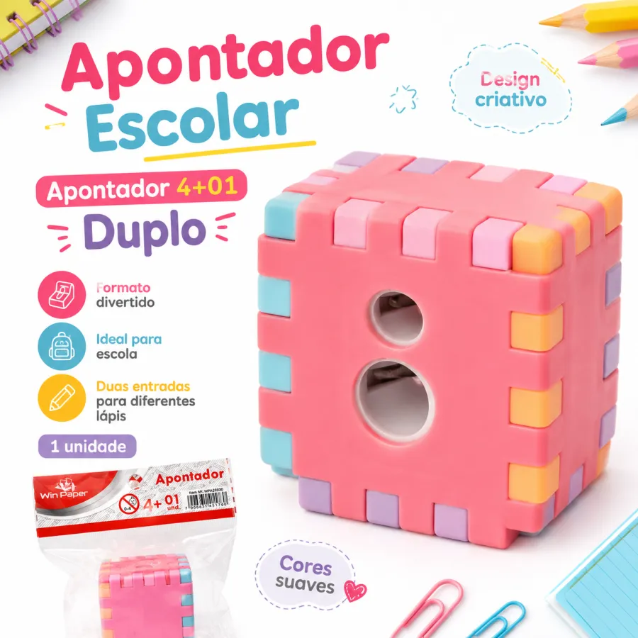 WPA20030 Win paper  双头铅笔削尖器，创意设计，适合学校使用，粉色