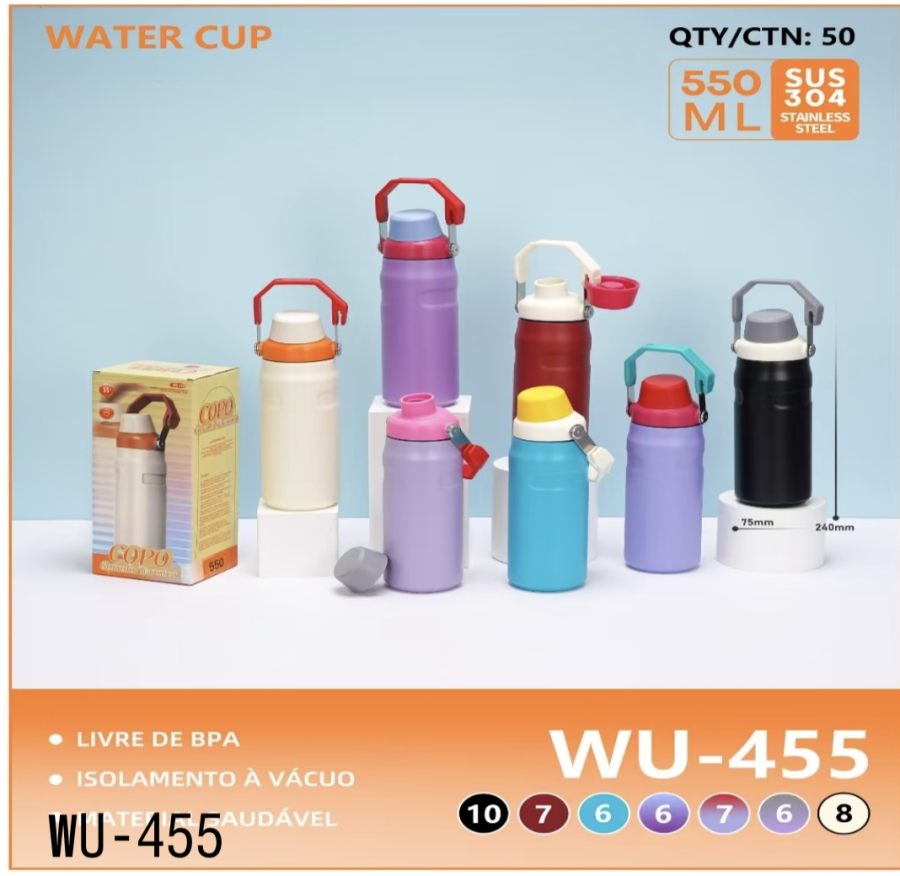 wu-455 不锈钢水杯 550ml 多色选择 BPA免费 保温瓶