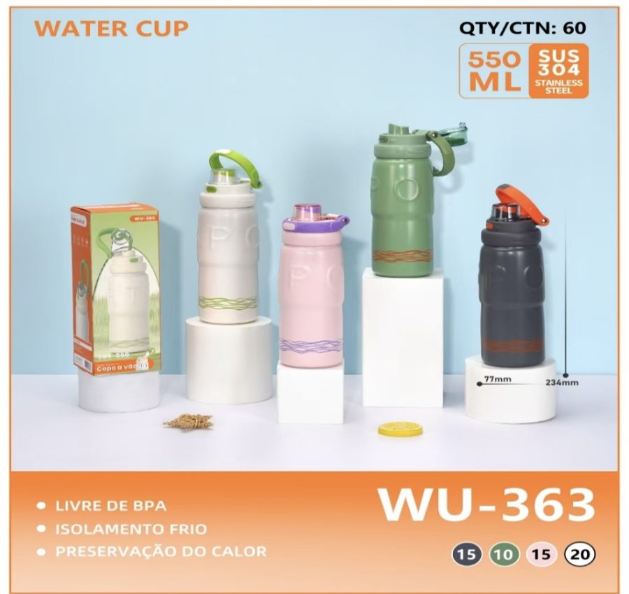水杯 WU-363，550毫升，304不锈钢，防漏设计，适合户外