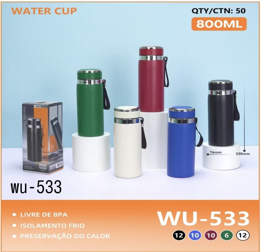 WU-533水杯 800ml 不锈钢 保温保冷 BPA免费 多色可选