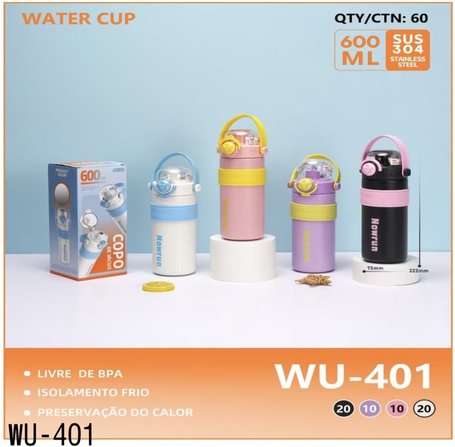 wu-401 304不锈钢水杯，600毫升，防漏，保温，适合户外旅行