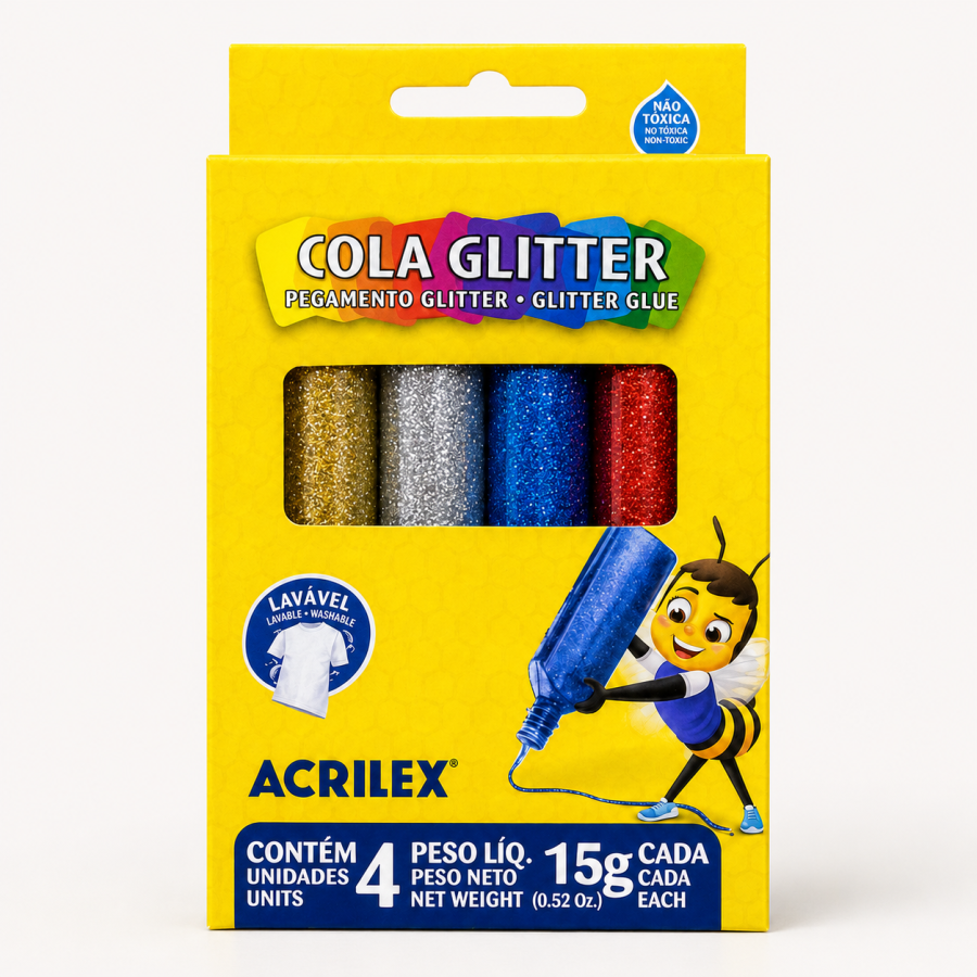 Acrilex闪光胶水套装，4支装，非毒性，适合手工艺