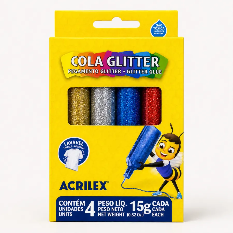 Acrilex闪光胶水套装，4支装，非毒性，适合手工艺