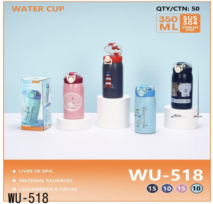wu-518 304不锈钢水杯，350毫升，防漏设计，多种颜色可选，适合儿童和成人