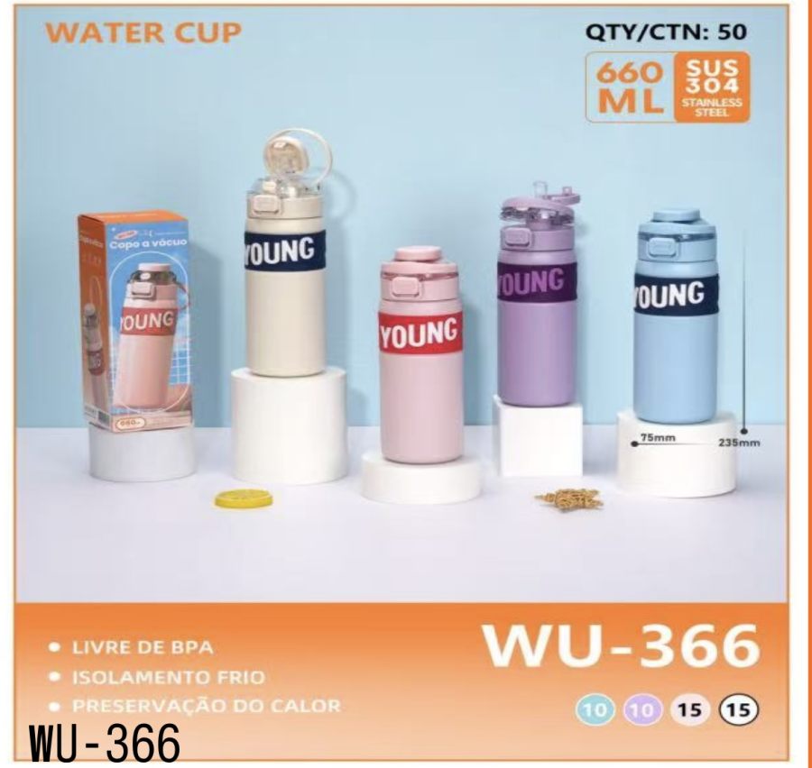 wu-366 304不锈钢水杯，660毫升，防漏设计，适合户外运动，颜色多样