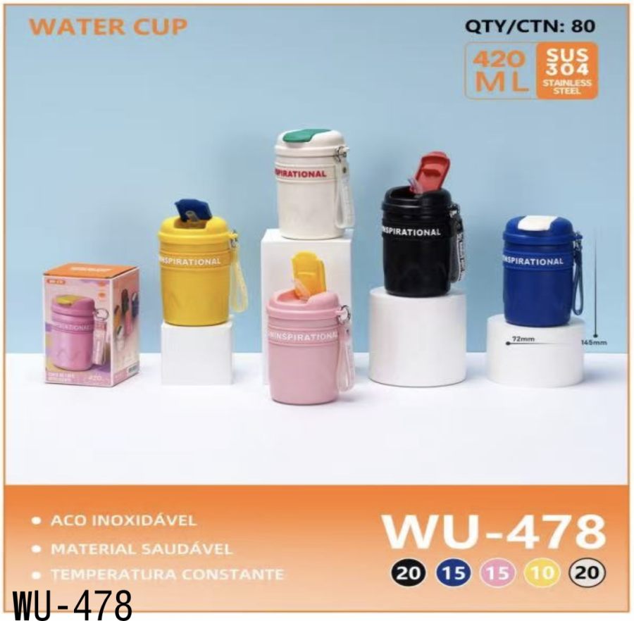 wu-478 不锈钢水杯，420ml，五色可选，适合户外运动