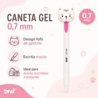 BRW可爱猫咪造型0.7mm凝胶笔 拉舌头出笔芯，适合学校和办公使用