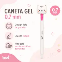 BRW可爱猫咪造型0.7mm凝胶笔 拉舌头出笔芯，适合学校和办公使用