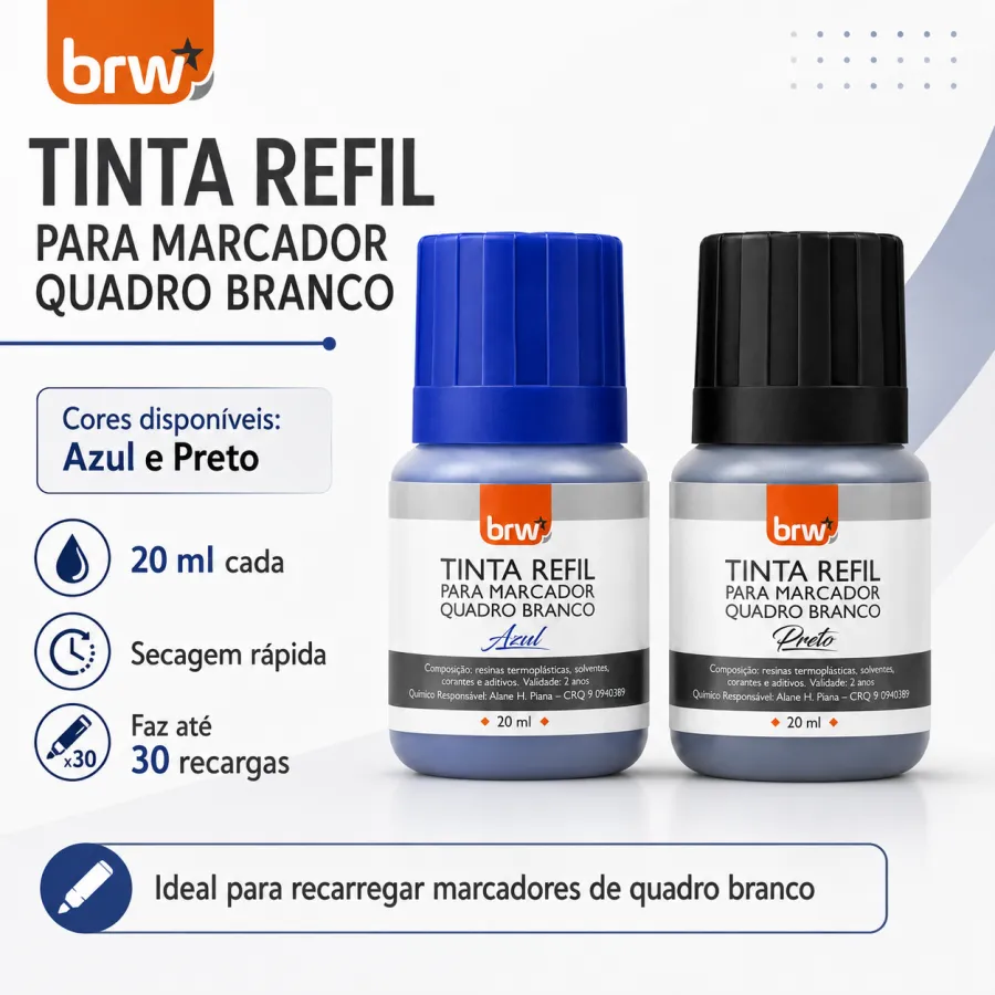BRW白板马克笔墨水补充装 20ml 蓝色 黑色 快干 适用于白板
