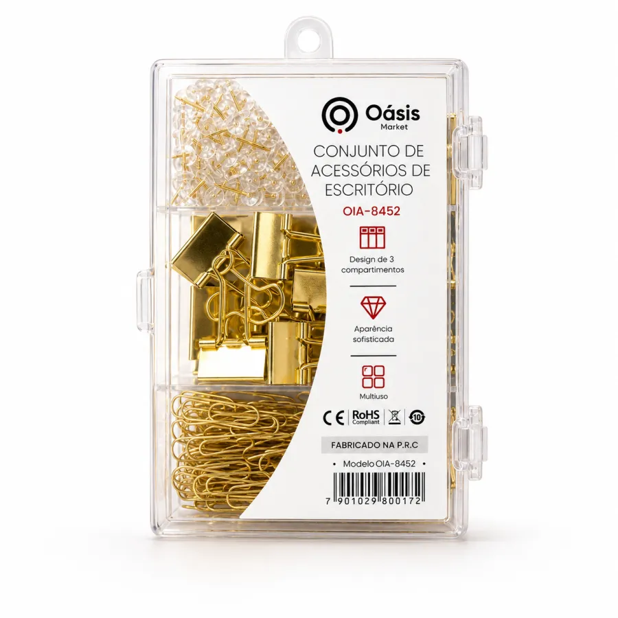 Oásis 办公文具套件 OIA-8452，包含三种颜色的纸夹、回形针，适合整理文件