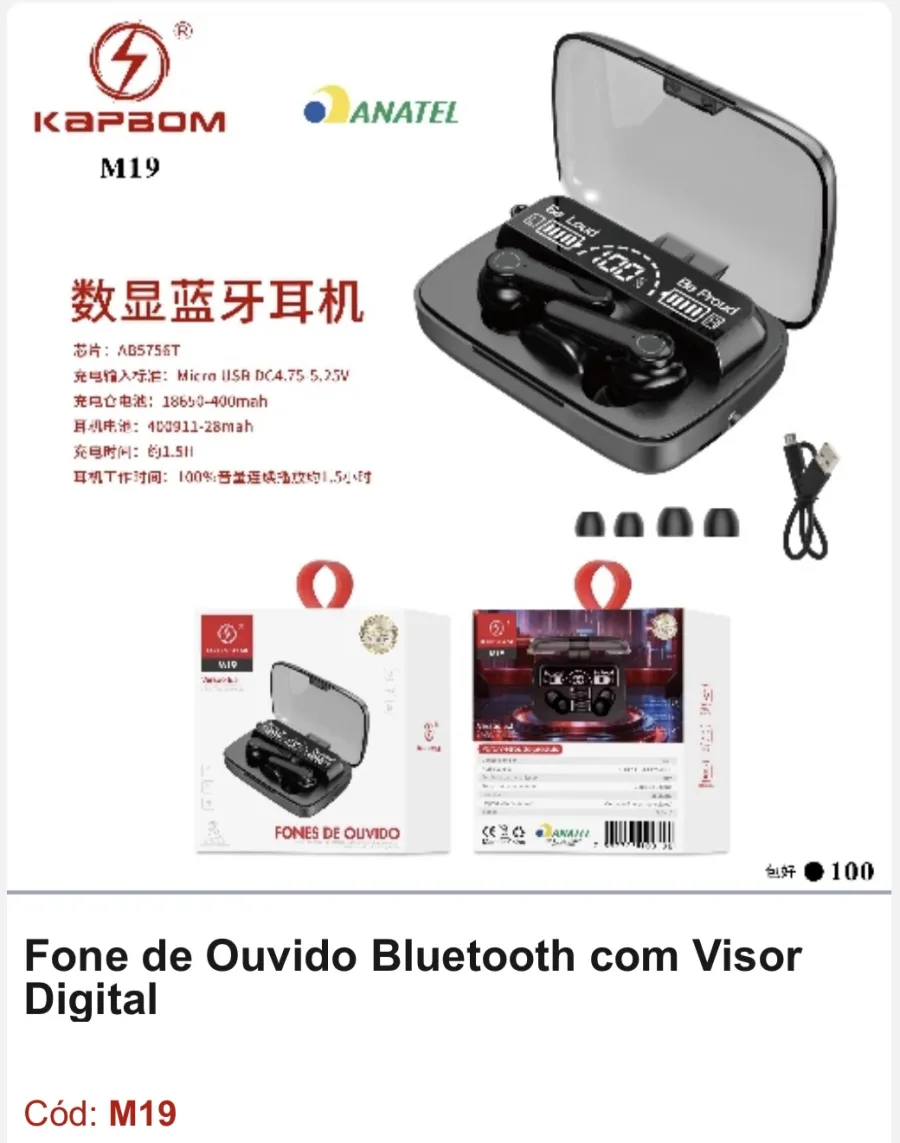 Kapbom M19 蓝牙耳机 数字显示 适配 Micro USB 充电