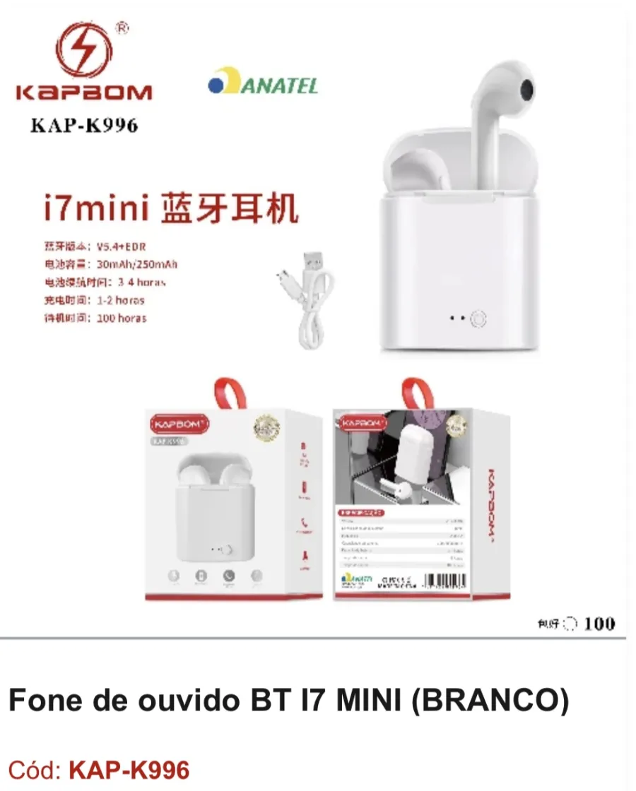 KAPBOM i7mini 蓝牙耳机，白色，30小时续航，适用于各种设备