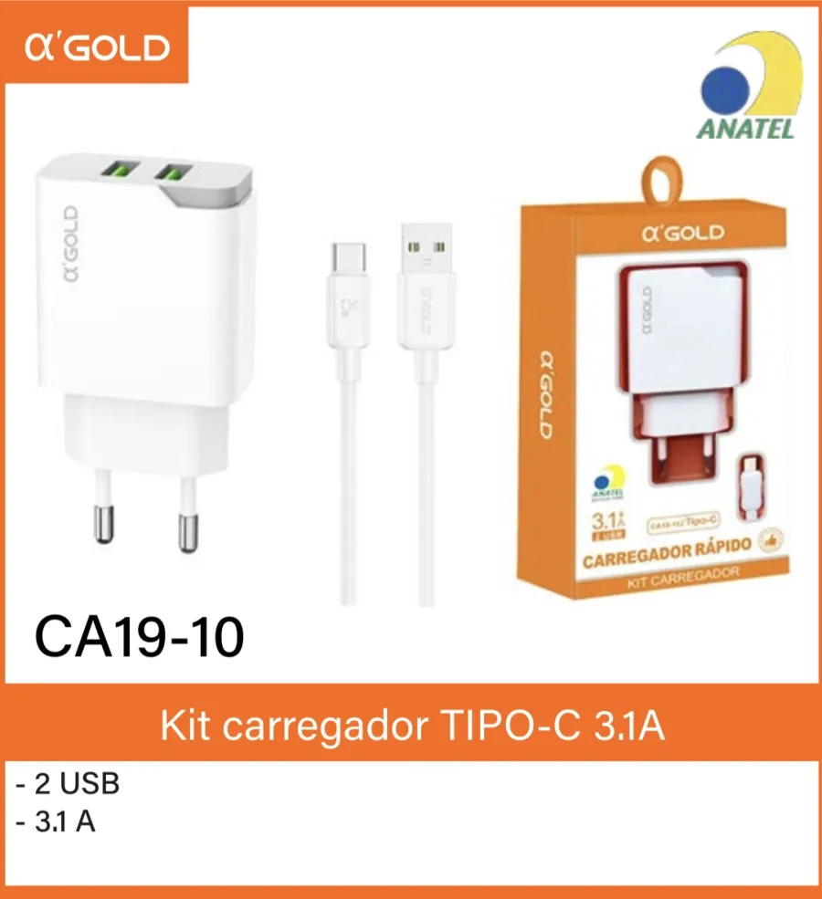 Ca19-10 α'GOLD 快充充电器，2个USB接口，支持Type-C，3.1A，适用于多种设备